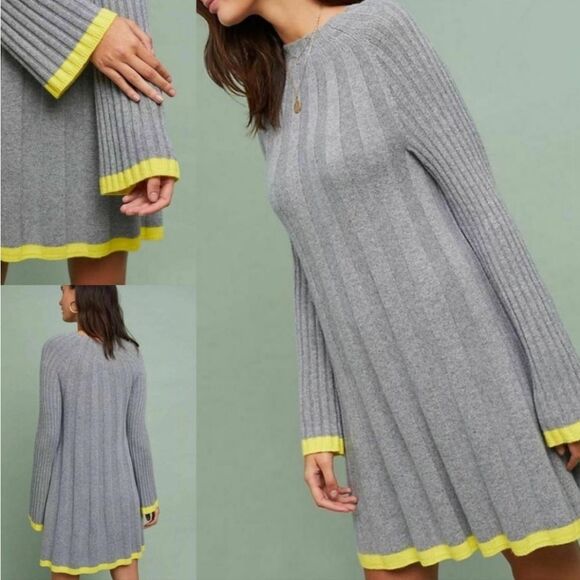 🐢 Anthropologie Arsenau Sweater Dress Size S/P Grey and Yellow - Picture 1 of 9